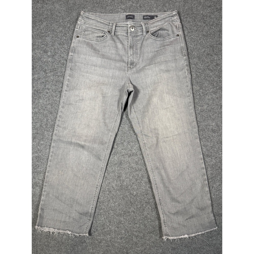 J. Jill Denim Gray High Rise Straight Leg Crop Jeans Petite 10P Raw Hem